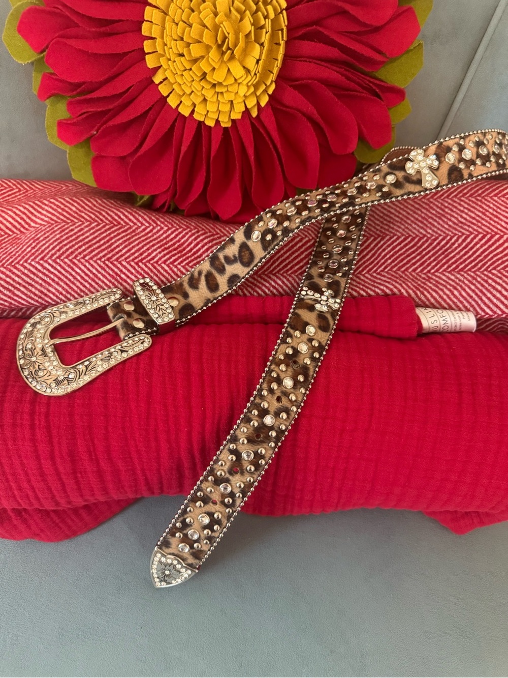 Leopard Print Rhinestone Studded Women’s Belt